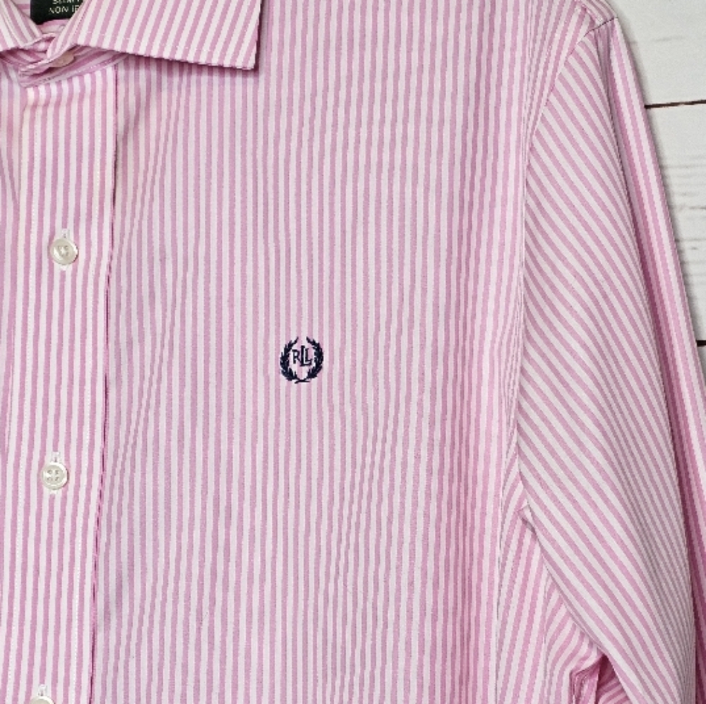 Lauren Ralph Lauren Slim Fit Pink Striped Dress Shirt - Picture 4 of 13